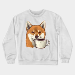 Shiba Inu dog with coffee Crewneck Sweatshirt